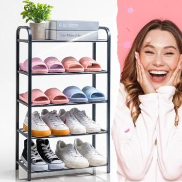 Imagem de Estante Sapateira Organizadora Multiuso 5 Prateleiras – Metal Preto com Pintura Eletrostática, Fácil Montagem sem Ferramentas - Ideal para Hall Entrada Quarto Lavanderia Tenis e Sapatos