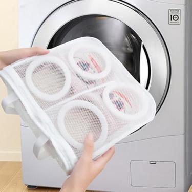 Imagem de Bolsa de roupa de nylon para lavagem de sapatos, tênis esportivo, botas de tênis, bolsa de lavagem de tela para lavanderia