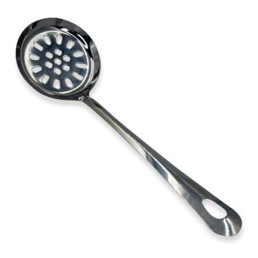 Imagem de Escumadeira para Frituras em Aço Inox, 25,5 cm, Utensílio de Cozinha com Cabo Longo e Furos para Drenagem