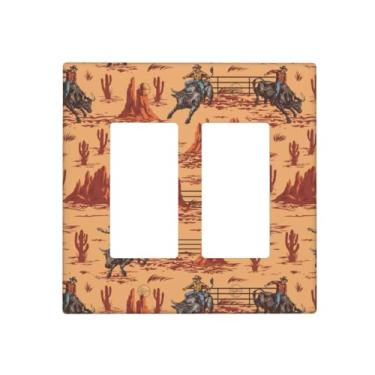 Imagem de Indokyeyqaz Placa decorativa de parede para interruptor de luz do deserto de cowboy ocidental, 2 placas de interruptor e capas de tomada 11,7 x 11,4 cm para quarto, banheiro, cozinha, decoração de