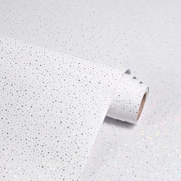 Imagem de Papel de parede branco para contato brilhante 40 cm x 1,198 cm papel de contato com glitter moderno autoadesivo removível com pontos brilhantes para bancadas, prateleiras, gavetas, cozinha, sala de
