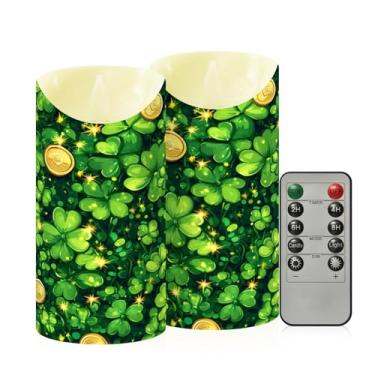 Imagem de Wassud Pacote com 2 trevos com faíscas e moedas velas sem chama com controle remoto, velas realistas cintilantes com temporizador, velas decorativas para Natal, casamento, festa, decoração de casa