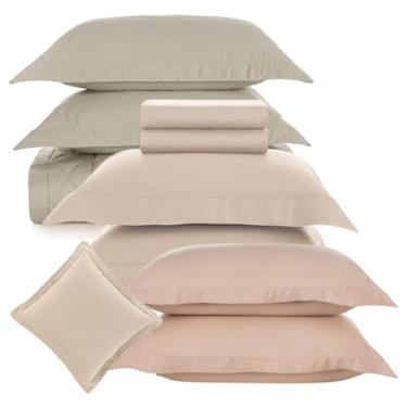 Imagem de Kit Colcha + Jogo de Lençol Queen 10 Pçs, 100% Algodão Egípcio, 300 Fios (Dallas Rosa)