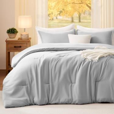 Imagem de Quataly Conjunto de edredom King extragrande, cinza claro, 3 peças, macio, leve, respirável, para todas as estações, tamanho king extragrande (edredom de 300 x 248 cm e 2 fronhas)