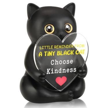 Imagem de FTONENI Estatueta de mesa de incentivo de gato preto, presente de bondade para colega de trabalho, professor, enfermeira, amiga, decoração de mesa de escritório positiva para presente de agradecimento