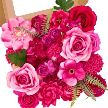Imagem de Serwalin Flores artificiais rosa choque magenta falso flores de seda para casamento, buquê de noiva, bolo, flores, centro de mesa, decoração de casa, chá de bebê, arranjos florais fúcsia