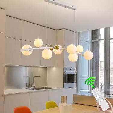 Imagem de Luminária pendente LED dimerizável, moderna e criativa, estilo lustre linear para mesa de jantar, com cúpula de acrílico branca em formato de bolha, G9*8, ideal para iluminação interna em ba