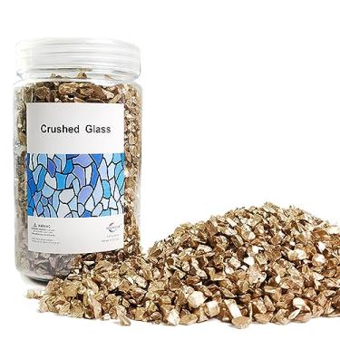 Imagem de Ocefeiyue Nuggets de ouro de vidro triturado para artes de resina, peças de vidro quebrado, pedras para artesanato, enchimentos de vasos, decorações de castiçais de Natal, 325 ml