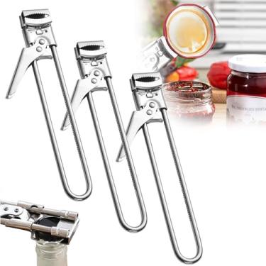 Imagem de Novo abridor de pote de aço inoxidável ajustável, abridor de latas multifuncional de aço inoxidável, abridor de garrafas de tampa de jarra, acessórios de cozinha. (3 peças)