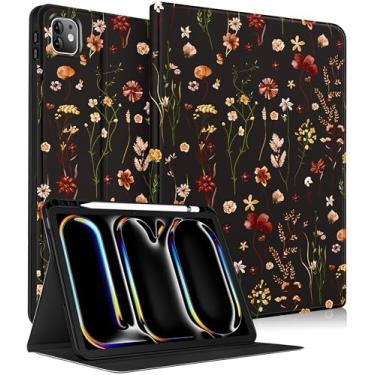 Imagem de Wazzasoft for iPad Pro 11 Inch Case M5 2025/M4 2024 - Women Girls Cute Smart Folio Cover (Auto Wake/Sleep) with Build-in Pencil Holder for Apple Tablet Soft TPU Protective Cover,Retro Floral