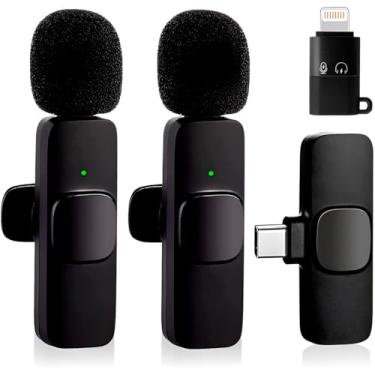Imagem de 2 Microfones Wireless Lapela Adaptador IOS Encaixe Tipo C
