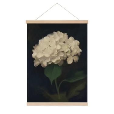 Imagem de Cabide de pôster de hortênsia branca, faixa para pendurar arte de parede de hortênsia branca para sala de estar, quarto, escritório, casa de fazenda, floral, decoração de parede, bandeira, presentes