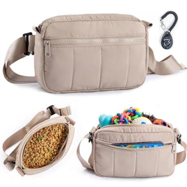 Imagem de CLAWIST Bolsa fashion para cães com clicker elegante bolsa tiracolo para passear para cães, bolsa 3 em 1 para treinamento de cães com forro removível à prova d'água, bolsa de cintura para treinamento