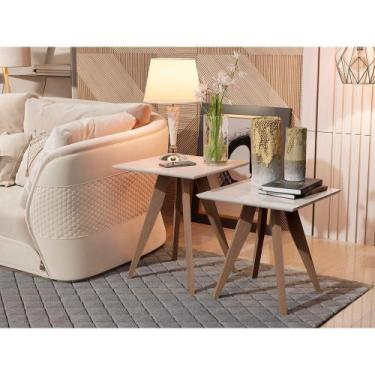 Imagem de Kit 2 Mesa Decoração Lateral e Apoio Off White - Loja Tigo
