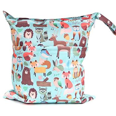 Imagem de Bolsa de fraldas de pano com zíper duplo, bolsa reutilizável com estampa de animais de desenho animado bolsa de bebê para pendurar organizador de viagem, 30 x 36 cm