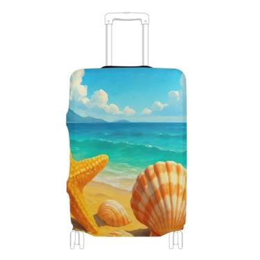 Imagem de Joisal Capas de bagagem para protetores de mala de viagem, desenhos animados, essenciais de viagem para mulheres, praia, areia, conchas, estrela-do-mar, P, serve para capa de 45 a 50 cm, Sandy Beach