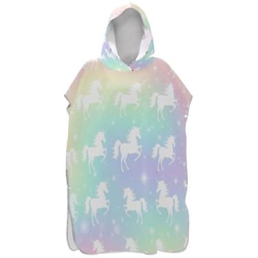 Imagem de Joisal Roupão para adultos, poncho de surfe, com capuz, toalha de praia, estampada, reutilizável, unicórnios brancos, arco-íris pastel, gradiente, ponchos adultos para mulheres
