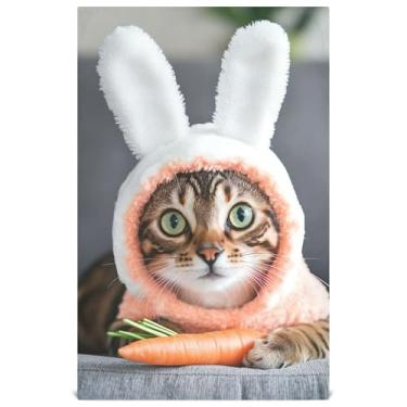 Imagem de Joisal Cute Bunny Cat Toalha de mão de chá de arte de Páscoa Toalhas de prato decorativas fofas para panos de cozinha panos absorventes de banheiro 45 x 71 cm, pacote com 4
