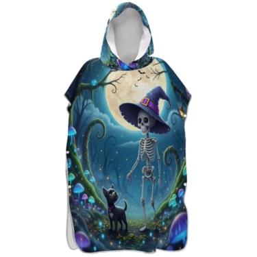 Imagem de Joisal Poncho de surfe trocador de roupão para adultos toalha de banho com capuz bonito plus size ponchos de praia para homens esqueleto de Halloween desenho animado