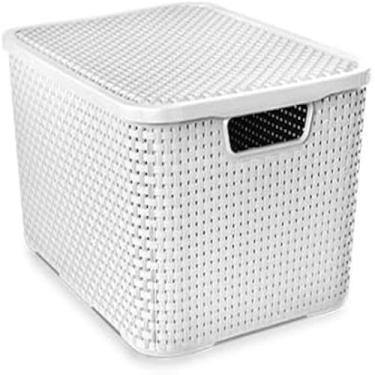 Imagem de Caixa Organizadora Rattan Cesto com Tampa 15 Litros Terracota