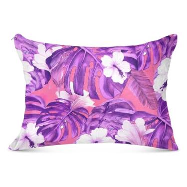 Imagem de Capa de almofada de flanela grande roxa tropical folhas de monstera com zíper longo king queen tamanho padrão linda capa de travesseiro grande para cama, tamanho do corpo, 53 cm x 137 cm