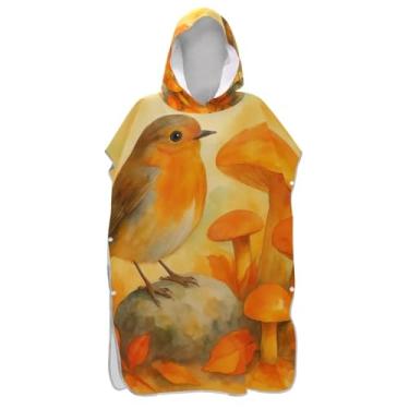 Imagem de Bird Orange Art Capa de toalha de praia com capuz de secagem rápida para adultos e crianças, poncho de banho, roupão, trocador de banho, tamanho único