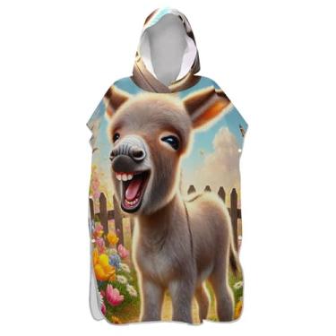 Imagem de Poncho de surfe para adultos trocador de roupa de praia com capuz toalha de banho de secagem rápida engraçado burro estampa animal ponchos de praia para homens