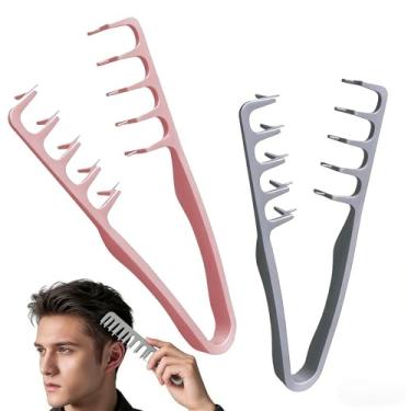 Imagem de 2 peças de pente de textura volumizante com textura de dentes largos, pente para pentear cabelos cacheados com dentes largos, pente de cabelo cacheado fofo para volume e franja, ferramenta de estilo