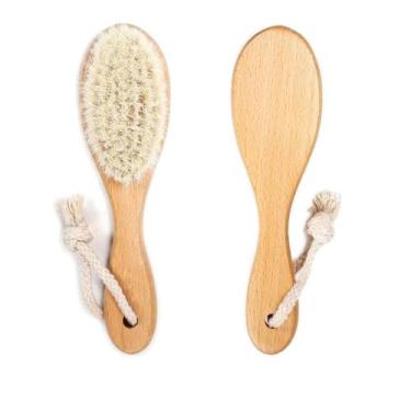 Imagem de Dioche Escova de Cabelo de Madeira para Bebês, Escova de Cabelo de lã Ultra Macia para Recém-nascidos, Massagem Infantil do Couro Cabeludo, Com Corda Pendurada para Cuidados Com Tampa