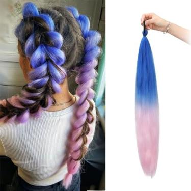 Imagem de 1 peça de extensões de cabelo de rabo de cavalo trançado de Natal para mulheres, extensões de cabelo liso azul rosa realce cabelo humano clipe macio em extensões de cabelo humano