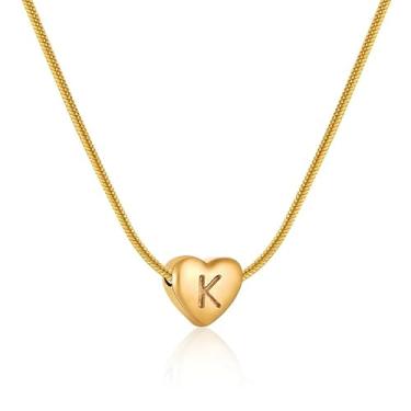 Imagem de Colar Personalizado Coração com Letra Inicial - Pingente Coração Pequeno A a Z em Banho de Ouro 18K ou Prata (Ouro,K)