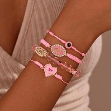 Imagem de Pulseira de rosário com coração e olho turco para mulheres, pulseira cruzada, Nossa Senhora do Rosário, joia moderna cristã moderna para sua amizade, presentes para mulheres, presentes de Natal, Dia