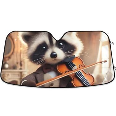 Imagem de Guarda-sol personalizado para violino guaxinim vitoriano engraçado para para-brisa de carro retrátil dobrável caminhão carro persianas para-brisa frontal L, 144.8 cm x 80.0 cm