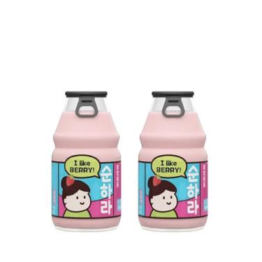 Imagem de Bebida Leite de Banana ou Morango 230ml Vidro | Bebida Láctea Cremosa | Importada | Sabor Delicioso | Mimos Korea (Kit com 2 (Morango))