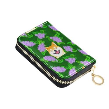 Imagem de Carteiras de cartão de crédito com bloqueio de RFID, carteira feminina de couro masculina com bolso para moedas, cães fofos, flores lilás, verde