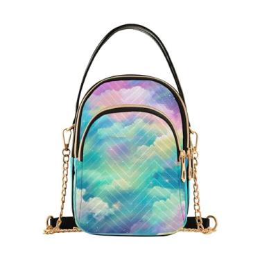 Imagem de GAIGEO Bolsas femininas com estampa de doces de Halloween pequena, bolsa tiracolo feminina, bolsas de ombro transversais para mulheres, Nuvem aquarela sobre azul e rosa - 4, One Size