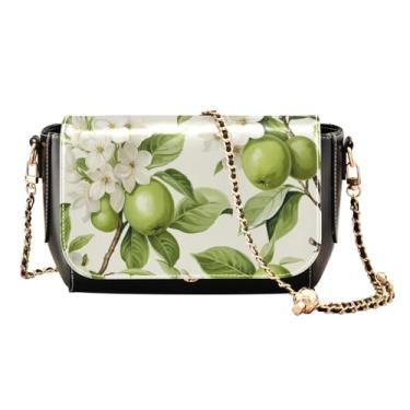 Imagem de Bolsa tiracolo feminina de couro com desenho animado de cachorro Pug com alça, bolsa transversal feminina de couro, Frutas frescas verdes em galho natural - 2, One Size