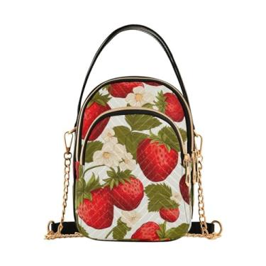 Imagem de GAIGEO Bolsa tiracolo colorida de folhas tropicais com alça de corrente, bolsa tiracolo feminina, bolsa transversal pequena para mulheres, Morango - 6, One Size