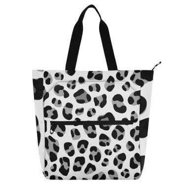 Imagem de Sacola de trabalho feminina com estampa de leopardo, preta, cinza, branca, bolsa escolar de lona com zíper, carteiro, para amantes de livros, presentes