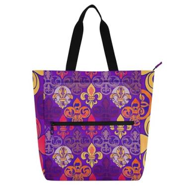 Imagem de GAIGEO Mardi Gras Fleur De Lis Sacola Roxa Livro para Mulheres e Crianças Escola Trabalho Viagem Zíper Bolsa Utilitária Média