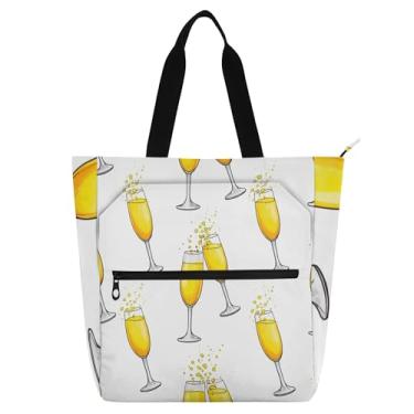 Imagem de GAIGEO Sacola feminina vinho amarelo champanhe para trabalho, lona, bolsa de viagem universitária, escola, bolsa de viagem com compartimentos