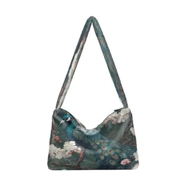 Imagem de Bolsa feminina floral de girassol, sacola com zíper e alça de ombro, bolsa de ombro feminina, Flores de pavão e cerejeira-1, One Size