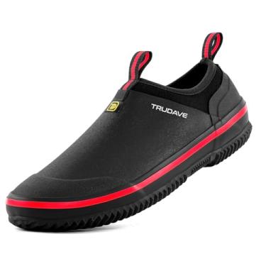 Imagem de Trudave Sapatos de jardim à prova d'água, botas de chuva masculinas sem cadarço, de borracha, neoprene, botas de acampamento unissex para jardinagem, agricultura, lavagem de carro, cuidados com o