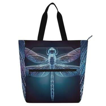 Imagem de Fantástica bolsa de trabalho de libélula para mulheres, bolsa de lona para livros de praia com zíper, bolsas de tecido, presente para amantes de livros