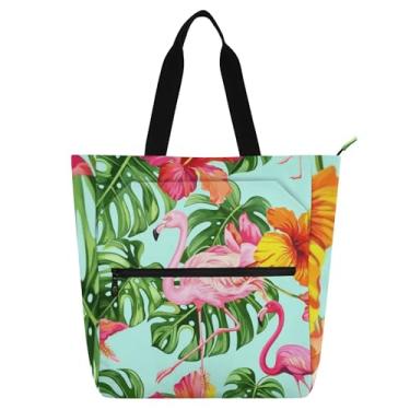 Imagem de GAIGEO Sacola feminina de trabalho com flamingos rosa tropical, bolsa de lona, praia, para professores, presente para amantes de livros