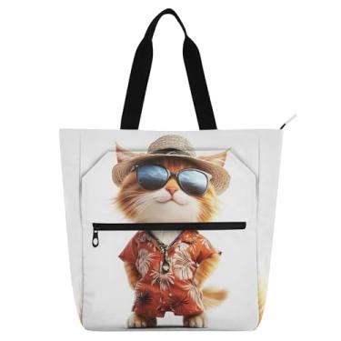 Imagem de GAIGEO Sacola de gato laranja fashion animal para mulheres crianças com zíper presente reutilizável escola faculdade trabalho bolsa