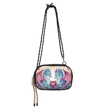 Imagem de TSENQUE Bolsa pequena tiracolo feminina bolsa carteira para celular casual fofa dia dos namorados dragões amor viagem pequena bolsa de ombro