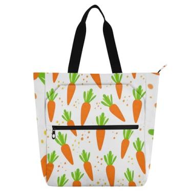Imagem de Cute Carrots White Tote Bolsa de trabalho feminina lona praia livro bolsa zíper utilitário bolsas escritório livro amante presente