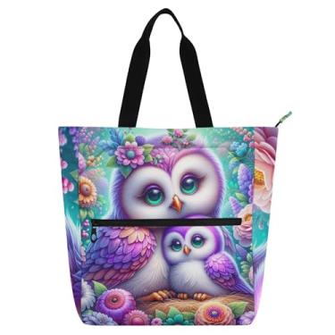 Imagem de GAIGEO Fancy Owls Sacola floral feminina de lona para escola universitária bolsas de tecido para amantes de livros