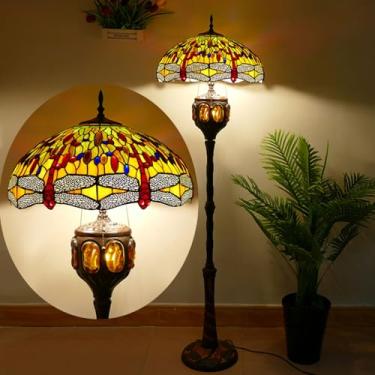 Imagem de Luminária de chão estilo Tiffany com vitral, 45,7 x 45,7 x 170,2 cm (18 x 18 x 67 polegadas), estilo antigo, para canto, ideal para decoração de quarto, sala de estar ou escritório em casa,